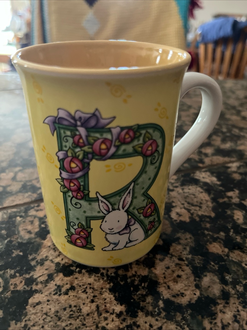 Mary Engelbreit Yellow Bunny R Monogram Ceramic Mug